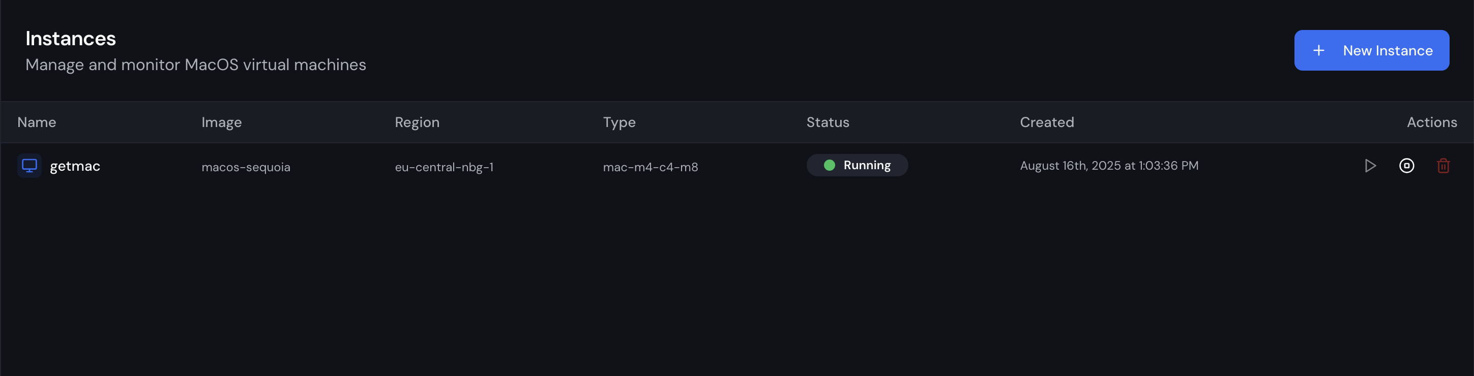 Instance Created